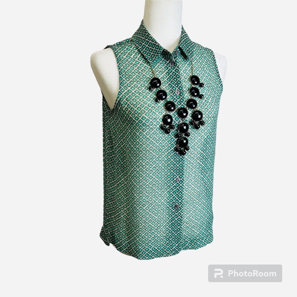 Vince Camuto Tank Top Blouse Women’s sz. XS Green Collared Tunic Top - Picture 2 of 8